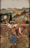 ZACCAGNINI Ugo A Reveling Couple With A Village And Distant Landscape In The Background ZACCAGNINI Ugo A Reveling Couple With A Village And Distant Landscape In The Background