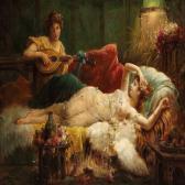 ZATZKA Hans Interior With A Lightly Dressed Woman And A Lute Player ZATZKA Hans Interior With A Lightly Dressed Woman And A Lute Player