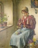 ZEWY Carl Junge Frau Beim Blumenstraussbinden. ZEWY Carl Junge Frau Beim Blumenstraussbinden.