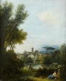 ZUCCARELLI Francesco Two Shepherdesses Grazing Their Cattle In An Italianate Landscape, With A Horseman In The Distance And Classical Buildings On The Horizon ZUCCARELLI Francesco Two Shepherdesses Grazing Their Cattle In An Italianate Landscape, With A Horseman In The Distance And Classical Buildings On The Horizon
