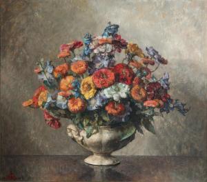 AABYE Jørgen Emil,Still life with a colourfull buquet on a table,1947,Bruun Rasmussen 2022-10-24