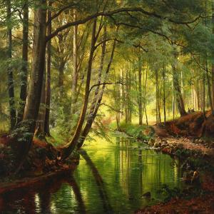 AAGAARD Carl Frederik Peder 1833-1895,Danish spring forest with people at a cl,1890,Bruun Rasmussen 2015-05-11