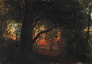 AAGAARD Carl Frederik Peder 1833-1895,Sunset over Dyrehaven,Bruun Rasmussen DK 2024-03-11