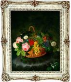AAGESEN Elisabeth 1900-1900,A basket with flowers on a stump,1914,Bruun Rasmussen DK 2007-10-22