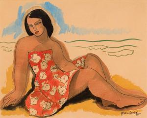 ABADIE LANDEL Pierre 1896-1972,Woman in a Flowered Dress,1950,Barridoff Auctions US 2023-11-18