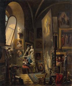 ABBATI Vincenzo 1803-1866,Raphael and his Muse in the Atelier,1863,Palais Dorotheum AT 2019-09-18