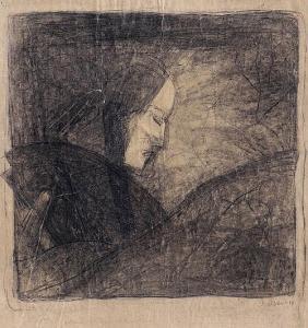abbo jussuff 1888-1953,Porträt einer Frau im Profil sitzend,1918,Galerie Bassenge DE 2017-05-27