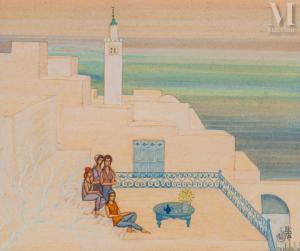 ABDALLAH Jellal Ben 1921-2017,Femmes en terrasse à Sidi Bou Said,Millon & Associés FR 2023-12-16