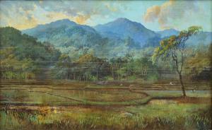 ABDULLAH Surjosoebroto 1878-1941,Sawah di Kaki Gunung,1951,Larasati ID 2023-02-18