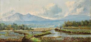 ABDULLAH Surjosoebroto 1878-1941,Sawah Landscape with Mountain,Larasati ID 2023-05-27