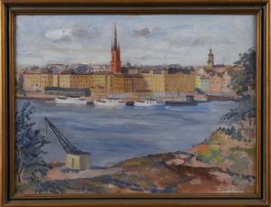 ABEL Karl 1900-1900,Utsikt motRiddarholmen,Stadsauktion Frihamnen SE 2009-02-09