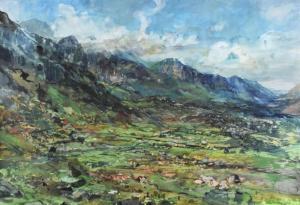 ABELL Roy 1931,expansive landscape Llanberis Pass and the valley,Rogers Jones & Co GB 2019-10-19