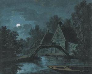 ABELS Jacobus Theodorus,A Farm by a Canal in Moonlight with Figures on a B,Christie's 1999-11-10