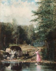 ABERG Emil 1864-1940,Landscape with angling couple,Bukowskis SE 2018-06-07
