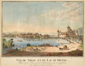 ABERLI Johann Ludwig 1723-1786,Vue de Nidau, et du Lac de Bienne,Dobiaschofsky CH 2023-11-08