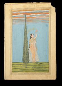 Abid Muhammad,A maiden standing beside a cypress tree Deccan,1786,Bonhams GB 2018-04-24