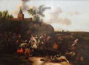 ABRAHAM Veer 1635-1683,Combat de cavalerie à l\’orée d\’un village.,1673,Eric Caudron FR 2022-06-29