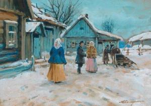 ABRAMOWITCH BALUNIN Michail 1875-1927,Winter im Dorf,1875,Palais Dorotheum AT 2009-12-07