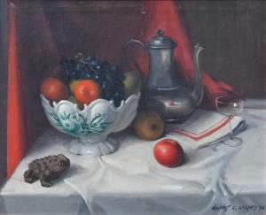 ABRAMS Herbert E. 1921-2003,Still Life with Fruit in a Center Bowl,1956,Burchard US 2017-06-25