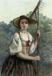 ABSOLON Louis de Mansfield 1800-1900,Young girl preparing to work in the garden on ,1879,Christie's 2010-10-05