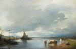 ACHENBACH Andreas 1815-1910,Clouds over the harbor basin,Peter Karbstein DE 2020-03-14