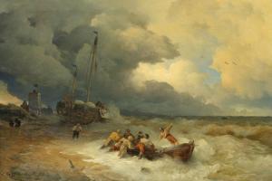 ACHENBACH Andreas 1815-1910,Fishermen on a beach,1877,Galerie Koller CH 2024-03-22