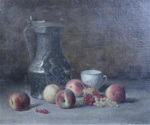 ACHENBACH Anna Thomson 1900-1900,Still life of a pewter flagon and fruit,1907,Gorringes 2009-09-02