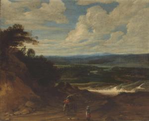 Achtschellinck Lucas 1626-1699,A landscape with figures and a wagon on a track in,Bonhams 2013-11-10