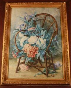 ADAM C,Bouquet de pivoines sur un fauteuil.,1898,Osenat FR 2010-10-03
