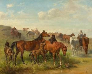 ADAM Franz 1815-1886,Horses on a meadow.,Galerie Koller CH 2014-09-19