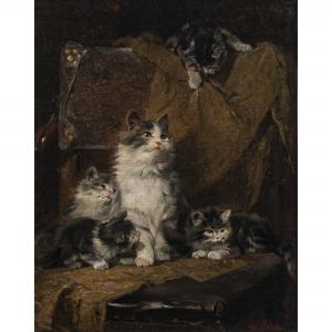 ADAM Julius II 1852-1913,Cat with four cubs on a chair,19th century,Quittenbaum DE 2023-12-06