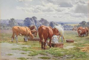 ADAMS Charles James 1859-1931,Thirsty, cattle watering,Halls GB 2024-02-07