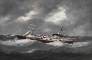 ADAMS Edward,Seascape with \“Freia\” in high sea,19th/20th century,Bruun Rasmussen 2021-03-08