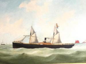 ADAMS Edward 1800-1900,study of a steamship beyond headland,1874,Jim Railton GB 2019-09-07