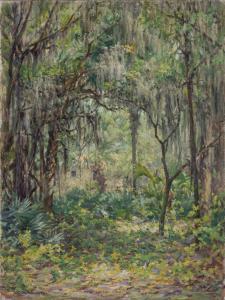 ADAMS John Ottis 1851-1927,Florida jungle with cabin, St. Petersburg,1923,Christie's GB 2017-12-12