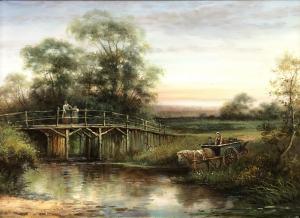 ADAMS Ken,rural landscape with horse and cart, bridge over a river,Gilding's GB 2019-10-15