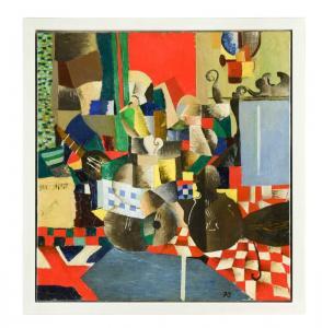 ADAMS Stephen 1953,Cubist interior with musicians,1973,Cheffins GB 2021-10-28