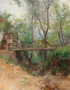 ADAMSON Amandus Heinrich 1855-1921,A wooden bridge,1895,Palais Dorotheum AT 2017-03-23