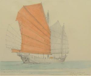 ADDEY David 1933,Junk in full sail, Stern of a junk, and Junk in Ho,1982,Rosebery's GB 2021-05-08