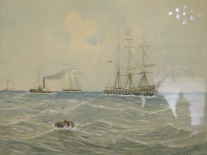 ADDINS E,Sailing ship in choppy seas withsteam tug in backg,1897,Andrew Smith and Son GB 2008-02-26