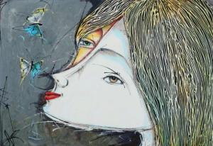 ADELA Rodriguez Duflos 1947,A woman's face with butterflies,Bruun Rasmussen DK 2017-02-28