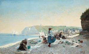 ADELSWARD Gustave 1843-1895,Washerwomen on the beach, Etretat, Normandy,1892,Bukowskis SE 2011-12-06