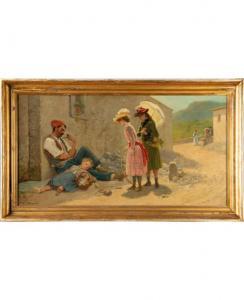 ADEMOLLO Carlo 1825-1911,Scorcio di paese con fanciullo mendicante e nobild,Eurantico IT 2023-06-29