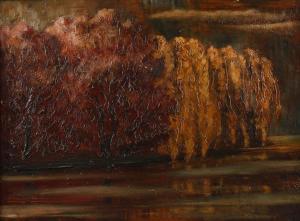 ADLER Leo 1897-1987,Im Herbst Blick über einen See auf sich im Wasser ,1910,Mehlis DE 2020-08-27