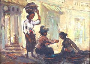ADOLFS Gerard Pieter, Ger 1897-1968,Kampong Tafereeltje (Kampong Scene),Sidharta ID 2024-02-24