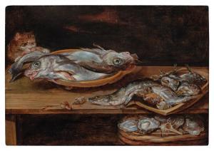 ADRIAENSSEN Alexander,Still life with fish, oysters, shells, and a thiev,1631,Sotheby's 2023-01-27