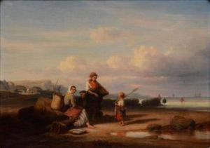 ADRIEN COTELLE 1800,Famille de pêcheurs sur la grève à marée basse,1842,Rossini FR 2017-03-09