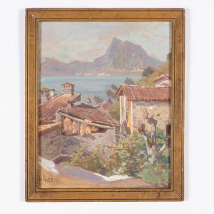 AERNI Franz Theodor 1853-1918,Paesaggio con lago e scorcio di borgo,Wannenes Art Auctions 2021-06-10