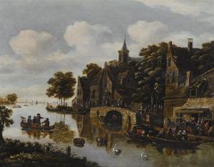 AETES RUYTENBACH Eise,A river landscape with a village in the foreground,Bonhams 2013-11-06