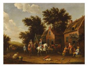 AETES RUYTENBACH Eise 1656-1692,Deux cavaliers dans un village,1680,Brissoneau FR 2022-12-16